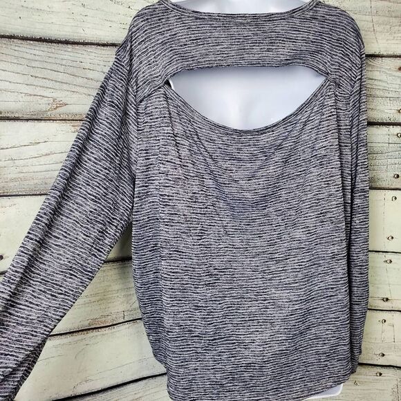 Athleta Women’s XL Long Sleeve Heathered Navy Gray Striped Top Modal Blend - Picture 4 of 8